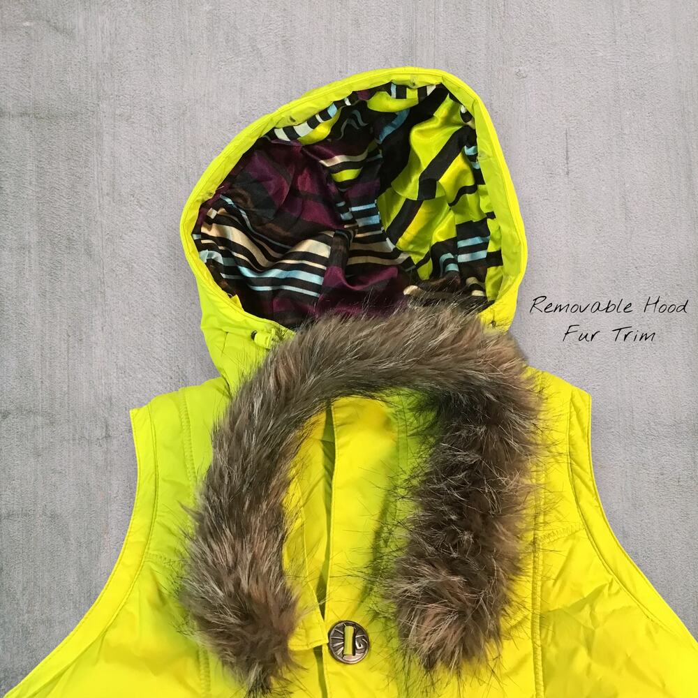 Burton Dryride Sly Puffy Vest Neon Yellow Women XS Snowboard Ski Hooded Gorpcore - Picture 4 of 11